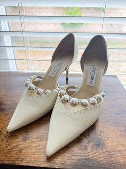 Jimmy Choo Aurelie 65 Pearl Pumps – White Patent Leather – Size 40 (US 9.5)