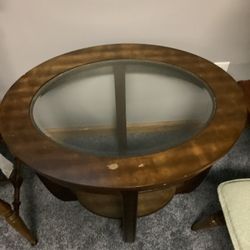 End Table with Glass Insert and A Shelf On The Bottom.