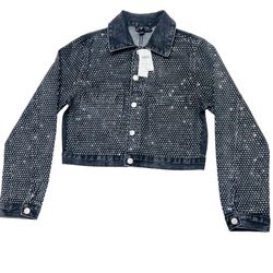 Windsor Denim Jacket Small Black Rhinestones All Over Bedazzled New with Tags