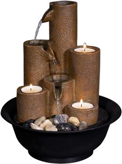 11" Indoor Pouring Tiers Tabletop Fountain with 3 Candles, Home Decor