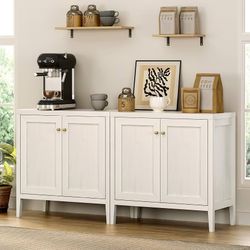 Buffet Cabinets Set of 2, Farmhouse Sideboard Cabinet with Storage, Accent Credenza Cabinet, Wood Kitchen Cabinets, Coffee Bar Console Table for Livin