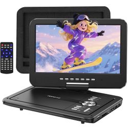 POFOTO 12.5" Portable DVD Player with 10.5" HD Swivel Screen, 6-Hour Battery Life, Car DVD Player with Dual Speakers, Supports CD/DVD/USB/SD Card, Inc