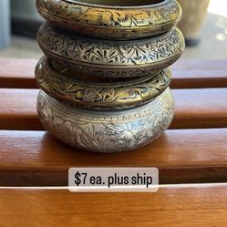 Set Of Silvertone Bracelets Bangles India Made Boho Vintage