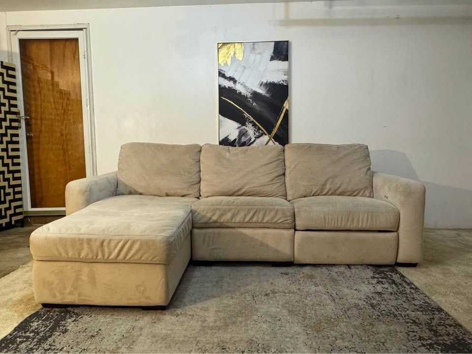 Beige 3-Seater Sectional Sofa with Electric Recliner Seat and Storage