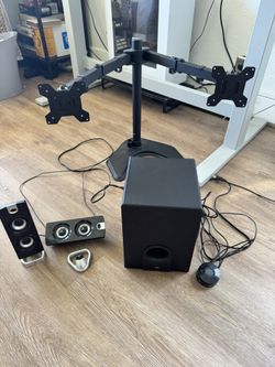 Dual Monitor Mount + Speaker System For PC