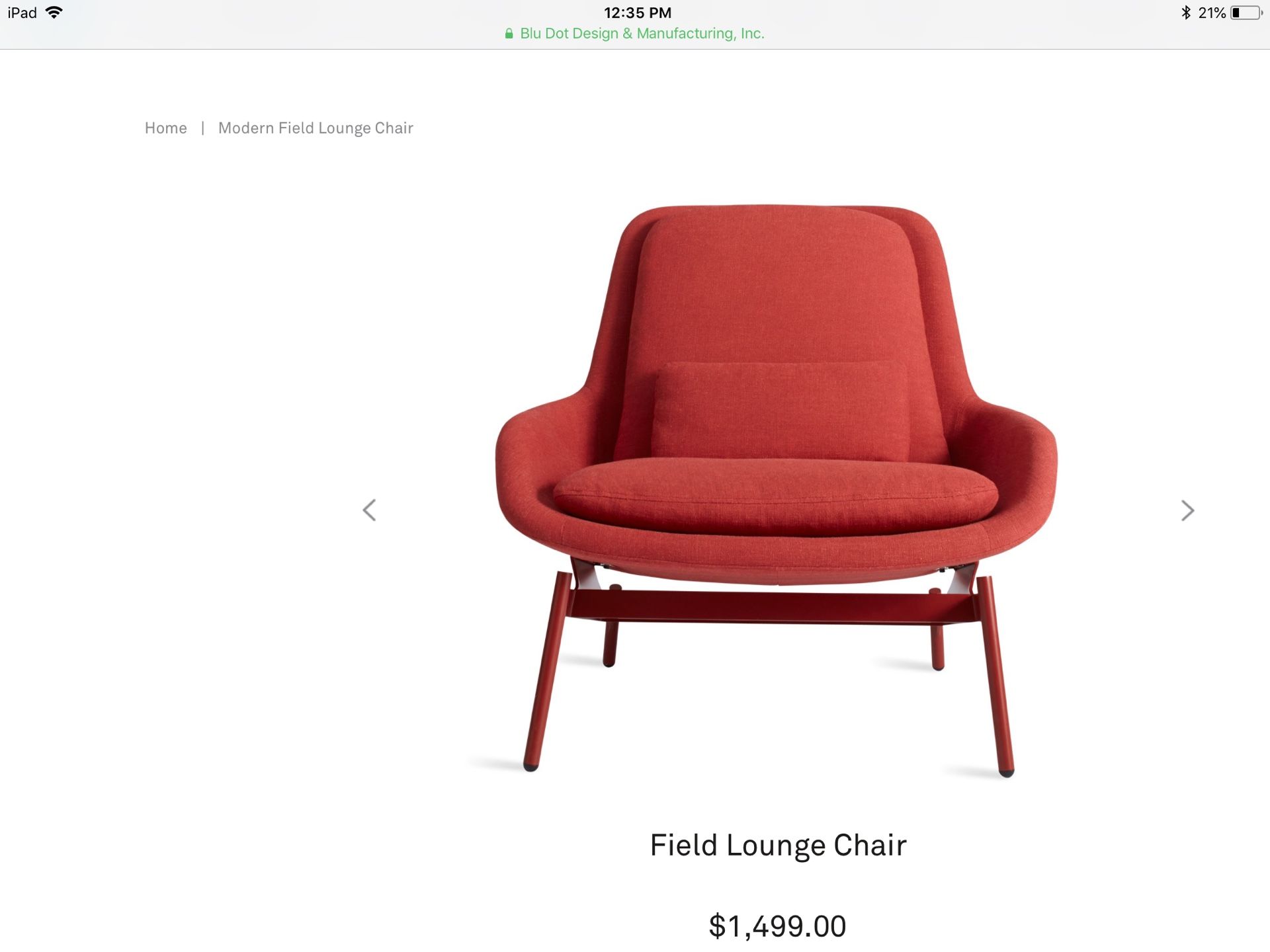 BRAND NEW FIELD LOUNGE CHAIR BY BLUE DOT COLOR RED