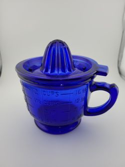 Colbalt Blue Hazel Atlas Vtg. Glass Juicer & Measuring Cup