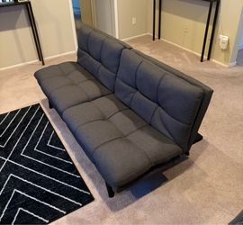 LIKE NEW 71” Wide Gray Futon Sofa Bed Couch with Adjustable Armrests.