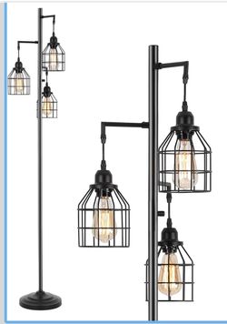 Floor Lamp for Living Room, Farmhouse Industrial Dimmable Floor lamp,3 Lights Metal Cage Tree Standing Lamp,68"