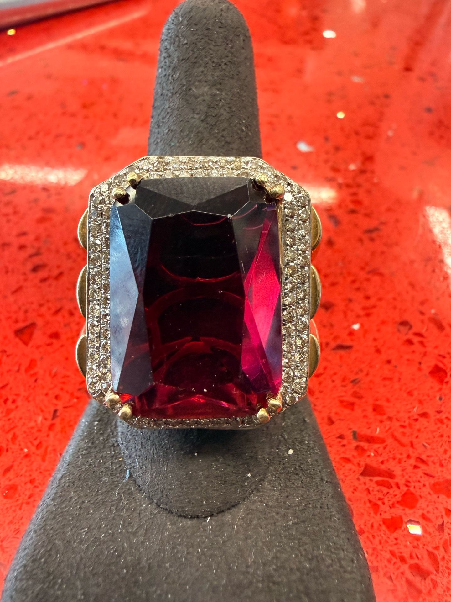 10KT W/ Large Red Stone & Natural Diamonds 44605-1