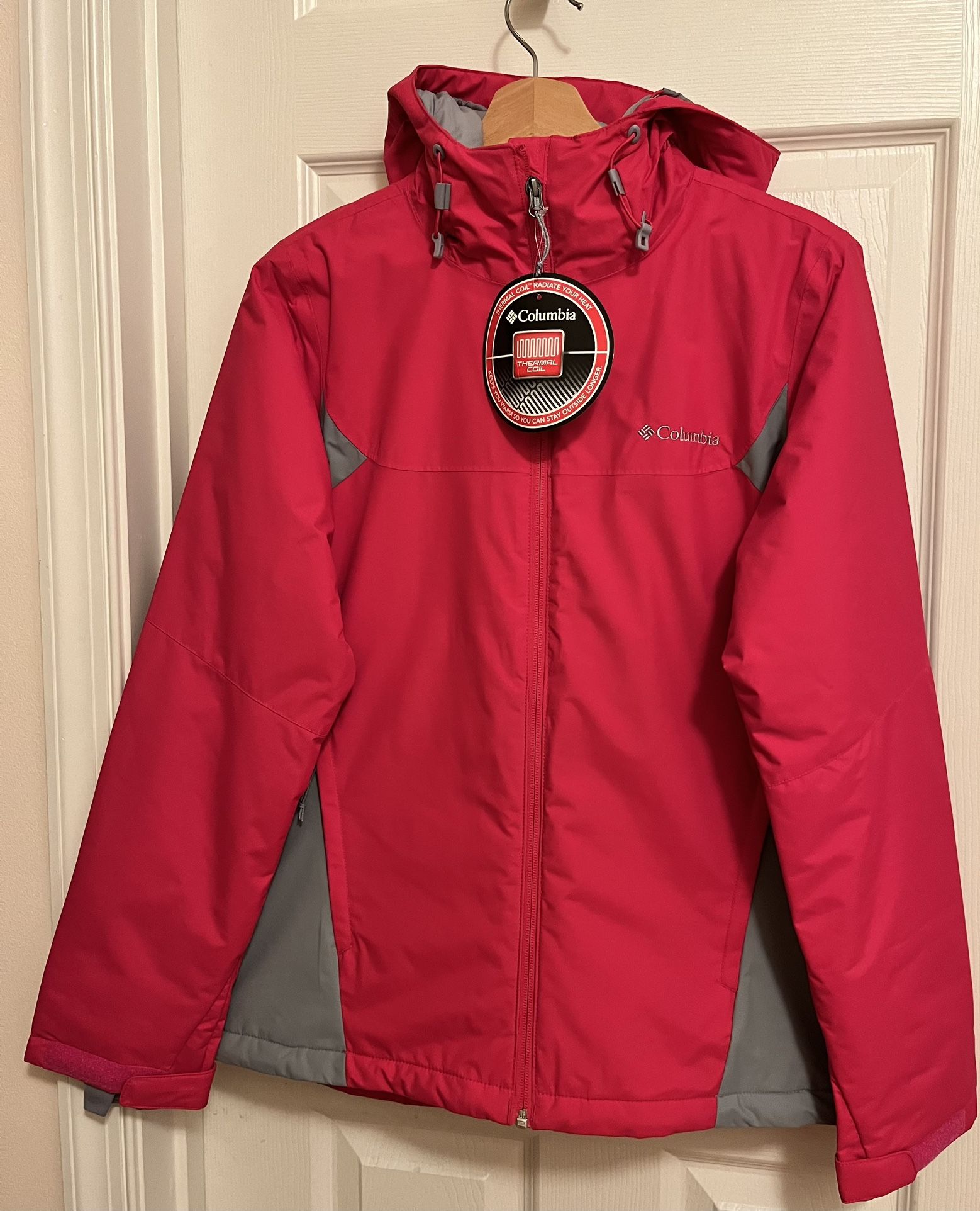 New Women’s Columbia Thermal Coil Hooded Full Zip Pink Coat Jacket Small