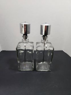 Vintage MCM Glass Liquor Dispenser Set - Lucite Box Caddy