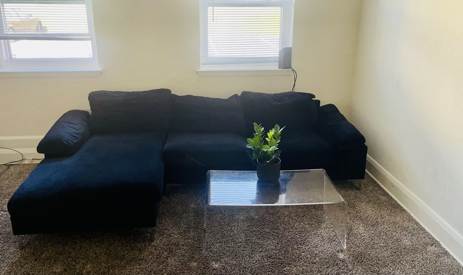 Modern Black Velvet 2-piece Sectional Couch 