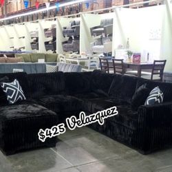 ✅️✅️4 pc black corduroy fabric upholstered sectional sofa with ottoman✅️✅️