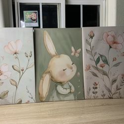 3Pcs Nursery Bunny Canvas Wall Art