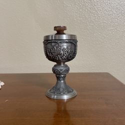 Beautiful SKS Zinn Pewter Goblet Wine Glass Etched Germany Decor Collectibles