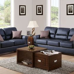 Brand New Black Leather Sofa And Love Seat