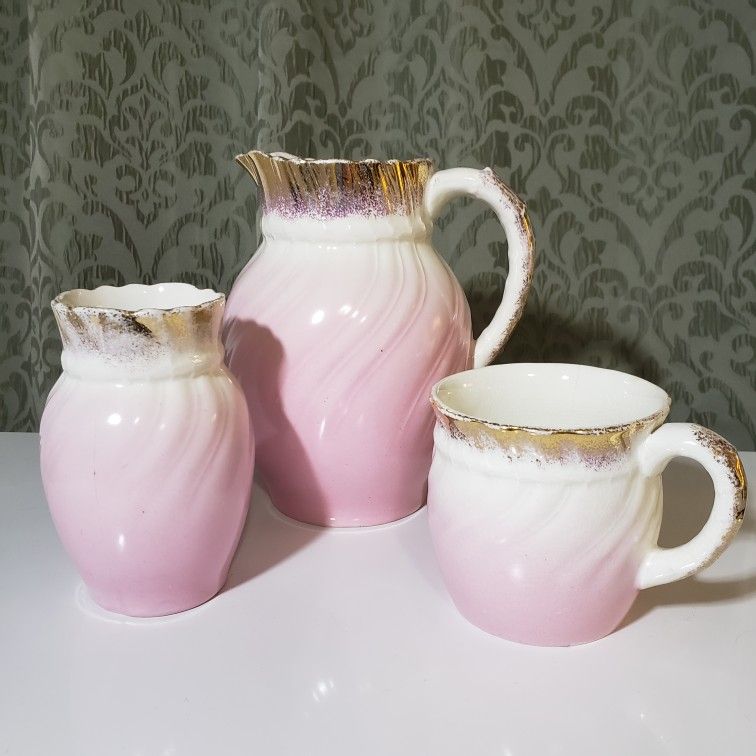 3-Piece Antique Pink Ceramic Furnivals