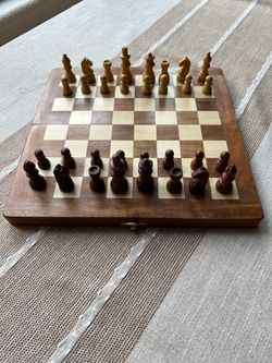 LIKE NEW Custom Etsy Wooden Folding Chess Set – Complete Set with Storage