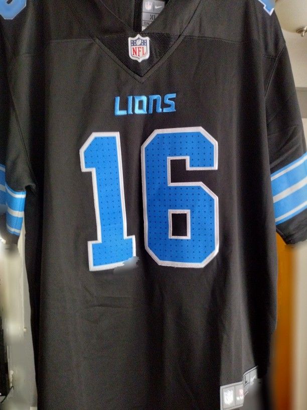 Brand New Detroit Lions Black Jersey #16 Jarod Goff Size XL