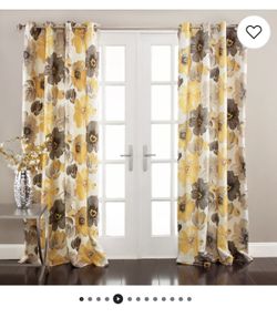 Half Moon LEAH Room Darkening Curtains 2 Panels 52x108" Yellow/Gray Floral