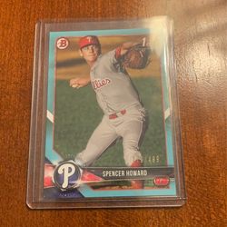 Spencer Howard 2018 Bowman Basebal, Chrome Prospects Printing Plate Cyan Card