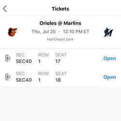 Baltimore At Miami 2 Tickets July 25th