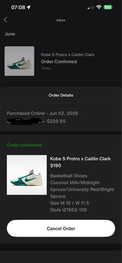 Kobe 5 protro Caitlin Clark coconut milk spruce Sz 10