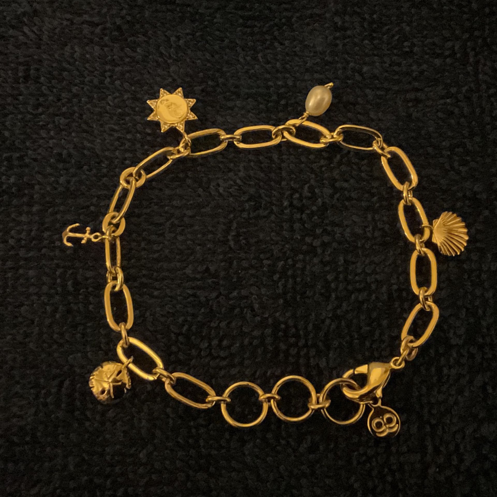 7” Goldtone Link Sea Charm Bracelet,By Gorjana( gg)