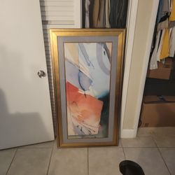 Peter Kitchell 1981 abstract watercolor print in a gold frame. 
