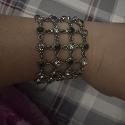 vintage black and crystal mesh chain link bracelet 