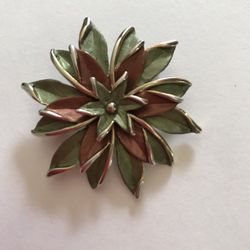 Modern Brooch Green/Brown/Silver Tones, 2” in diameter