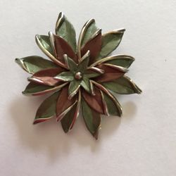 Modern Brooch Green/Brown/Silver Tones, 2” in diameter