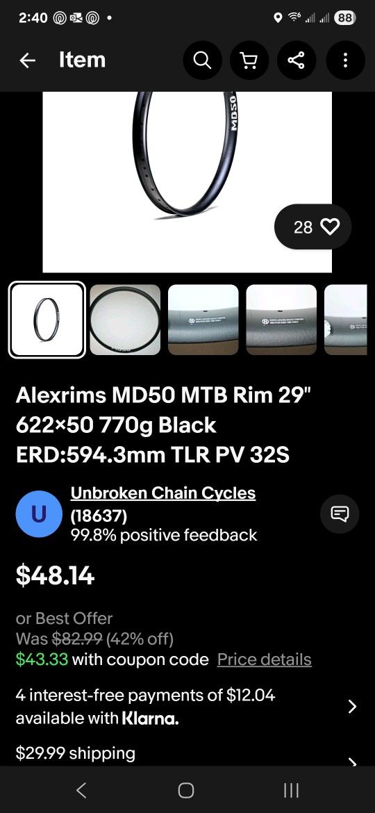 Rim 29" 50mm 32 Spoke