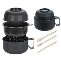 Large BPA-free Microwavable Cooker with strainer for Pasta or Ramen, Black, NEW