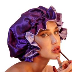 Brand New  Hair Cap for Sleeping (Purple)Satin Bonnet for Natural Hair Bonnets for Black Women Silk Bonnet for Curly Hair Cap for Sleeping Silk Hair W