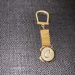 Vintage gold tone keychain initial C