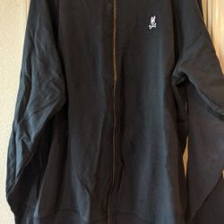 Men’s Psycho Bunny Full Zip Peruvian Cotton Jacket, Size XL- Black
