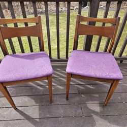 Two Vintage MCM Walnut Cat Eye Dining Chairs