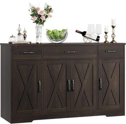 Buffet Cabinet with Drawers, 55" Large Sideboard Buffet Storage Cabinet with Shelves and Doors, Modern Farmhouse Coffee Bar Station Wood Kitchen Table