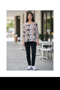 Cupcake International Graphic Asian Design Print Tunic Top XL Brushed Cotton