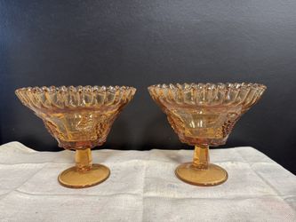 Vintage Westmoreland Amber Glass Candy Dish Fruit & Leaves 