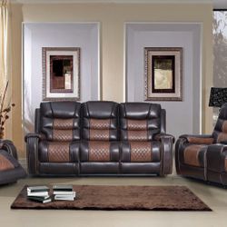 3PC Grain Leather Recliner Sofa & Love Seat 