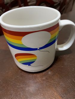 Coffee Cup. Rainbow With Balloons