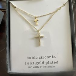 Sparkle, allure, cubic, zirconia, and 14 karat gold plated  Necklace