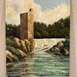 1941 Oil Painting French Impressionist Waterfall by Maurice Martin (1894-d1978)