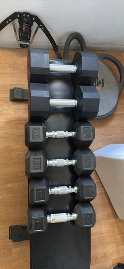 3 pairs of dumbbells and bench