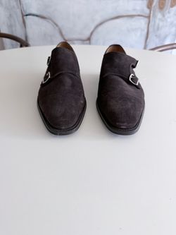 Suitsupply Dark Brown Suede Double Monk Strap Shoes – Made in Italy (Size 42 / US 9)