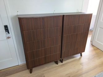 Pair of Walnut Reeded Tall Dressers