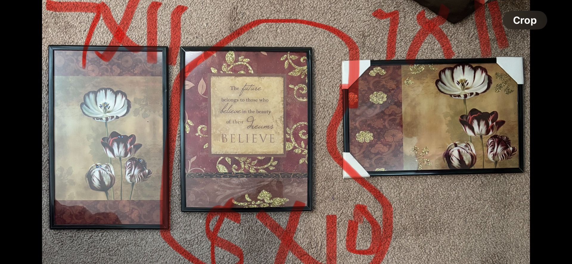 3 Pc Burgundy And Gold Art